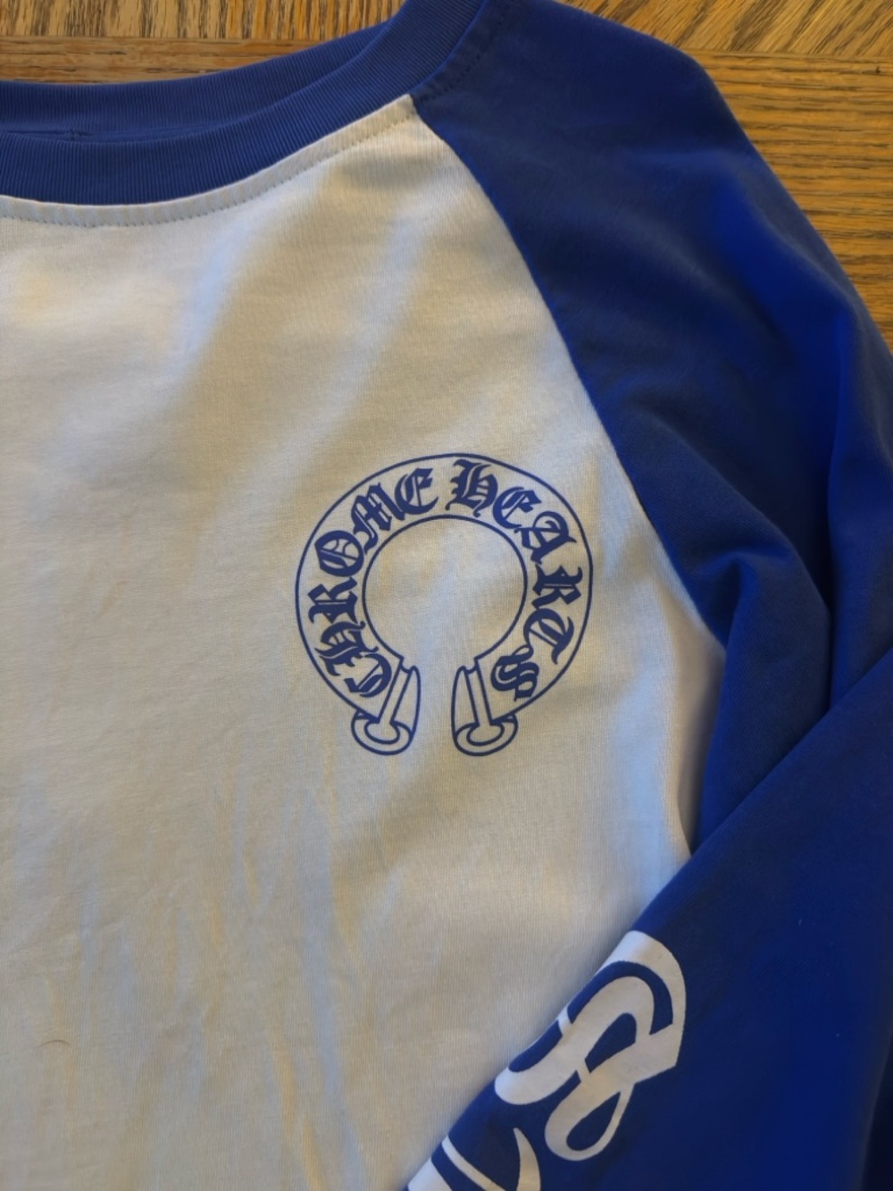 Chrome Hearts Blue and White Raglan Long-Sleeve Tee - Picture 3 of 3